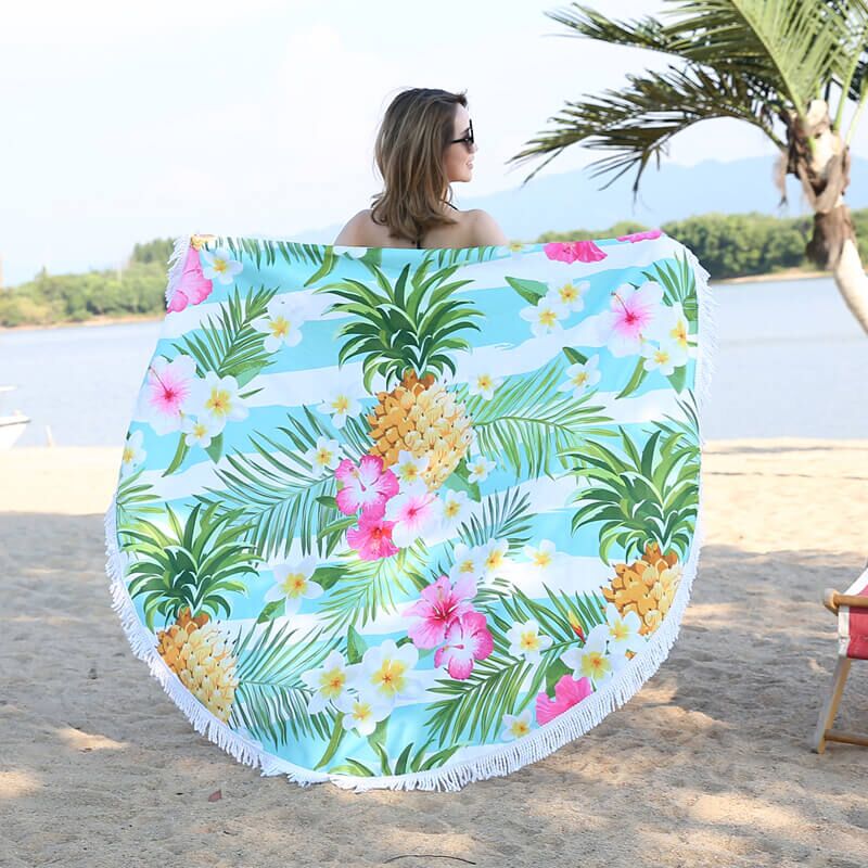pineapple round beach towel