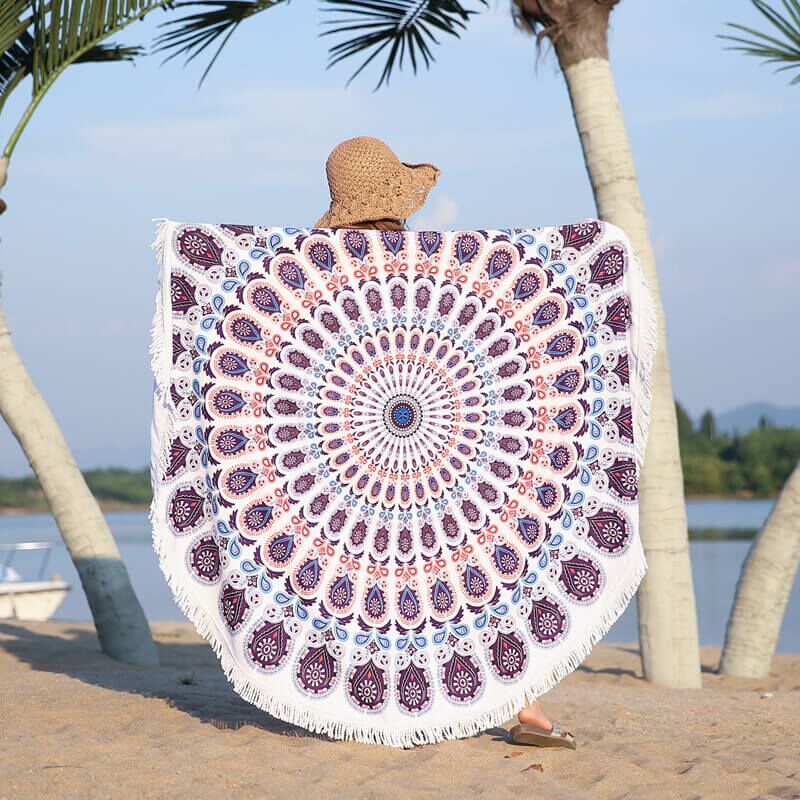 Purple Mandala Round Beach Towel - Image 2