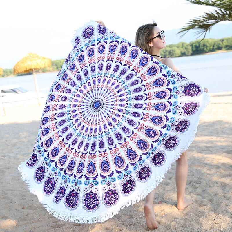 mandala round beach towel
